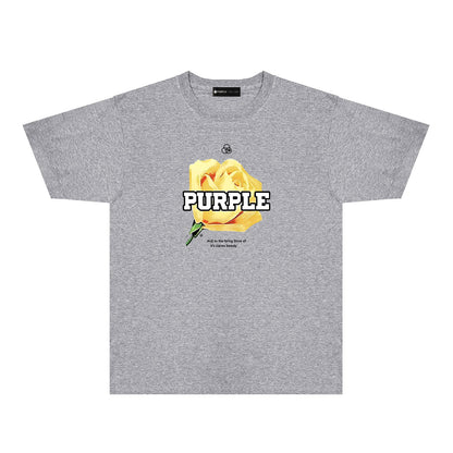 Purple Golden Rose Graphic T-Shirt Short Sleeve Casual Streetwear Tee PUR096