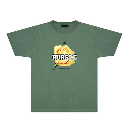 Purple Golden Rose Graphic T-Shirt Short Sleeve Casual Streetwear Tee PUR096