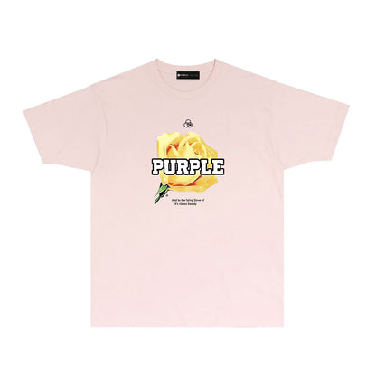 Purple Golden Rose Graphic T-Shirt Short Sleeve Casual Streetwear Tee PUR096