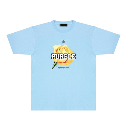Purple Golden Rose Graphic T-Shirt Short Sleeve Casual Streetwear Tee PUR096