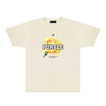 Purple Golden Rose Graphic T-Shirt Short Sleeve Casual Streetwear Tee PUR096