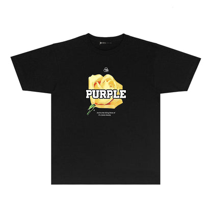 Purple Golden Rose Graphic T-Shirt Short Sleeve Casual Streetwear Tee PUR096
