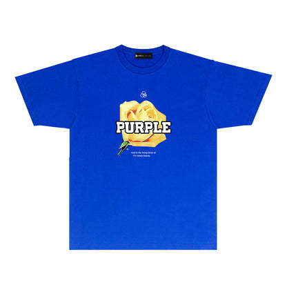 Purple Golden Rose Graphic T-Shirt Short Sleeve Casual Streetwear Tee PUR096