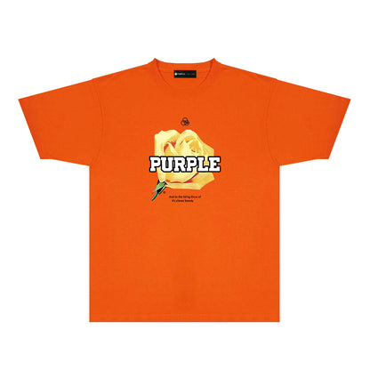 Purple Golden Rose Graphic T-Shirt Short Sleeve Casual Streetwear Tee PUR096