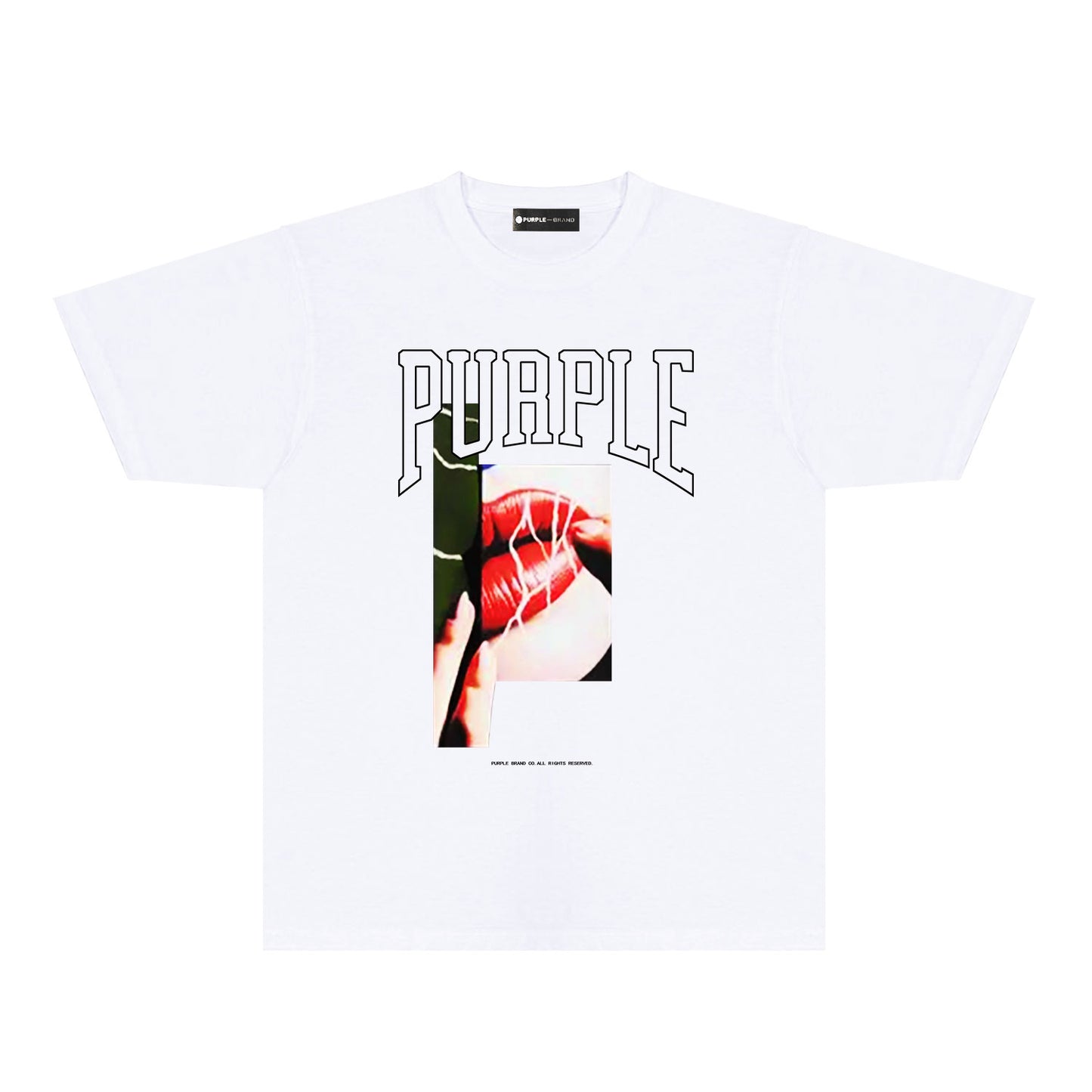 Purple Red Lips Graphic T-Shirt Short Sleeve Casual Streetwear Tee PUR097