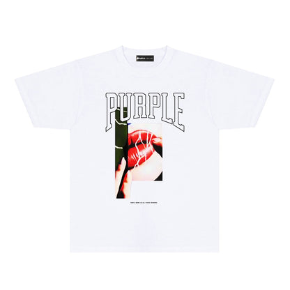 Purple Red Lips Graphic T-Shirt Short Sleeve Casual Streetwear Tee PUR097