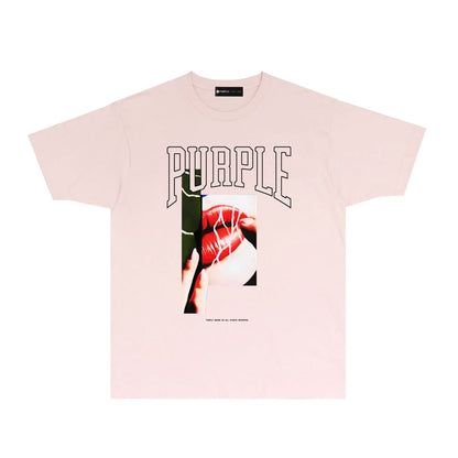 Purple Red Lips Graphic T-Shirt Short Sleeve Casual Streetwear Tee PUR097