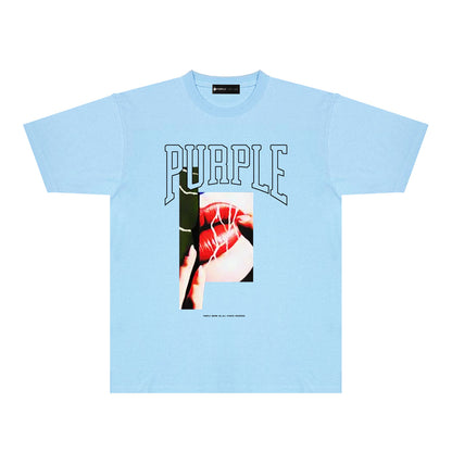 Purple Red Lips Graphic T-Shirt Short Sleeve Casual Streetwear Tee PUR097