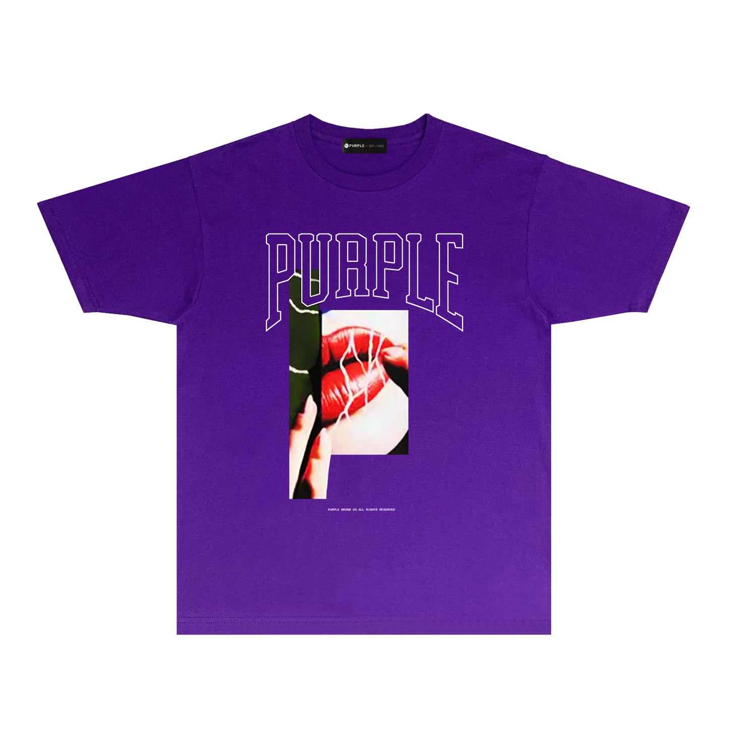 Purple Red Lips Graphic T-Shirt Short Sleeve Casual Streetwear Tee PUR097