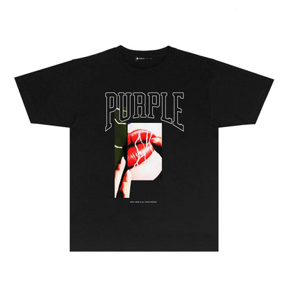 Purple Red Lips Graphic T-Shirt Short Sleeve Casual Streetwear Tee PUR097