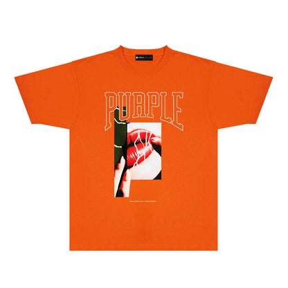 Purple Red Lips Graphic T-Shirt Short Sleeve Casual Streetwear Tee PUR097