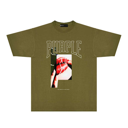 Purple Red Lips Graphic T-Shirt Short Sleeve Casual Streetwear Tee PUR097