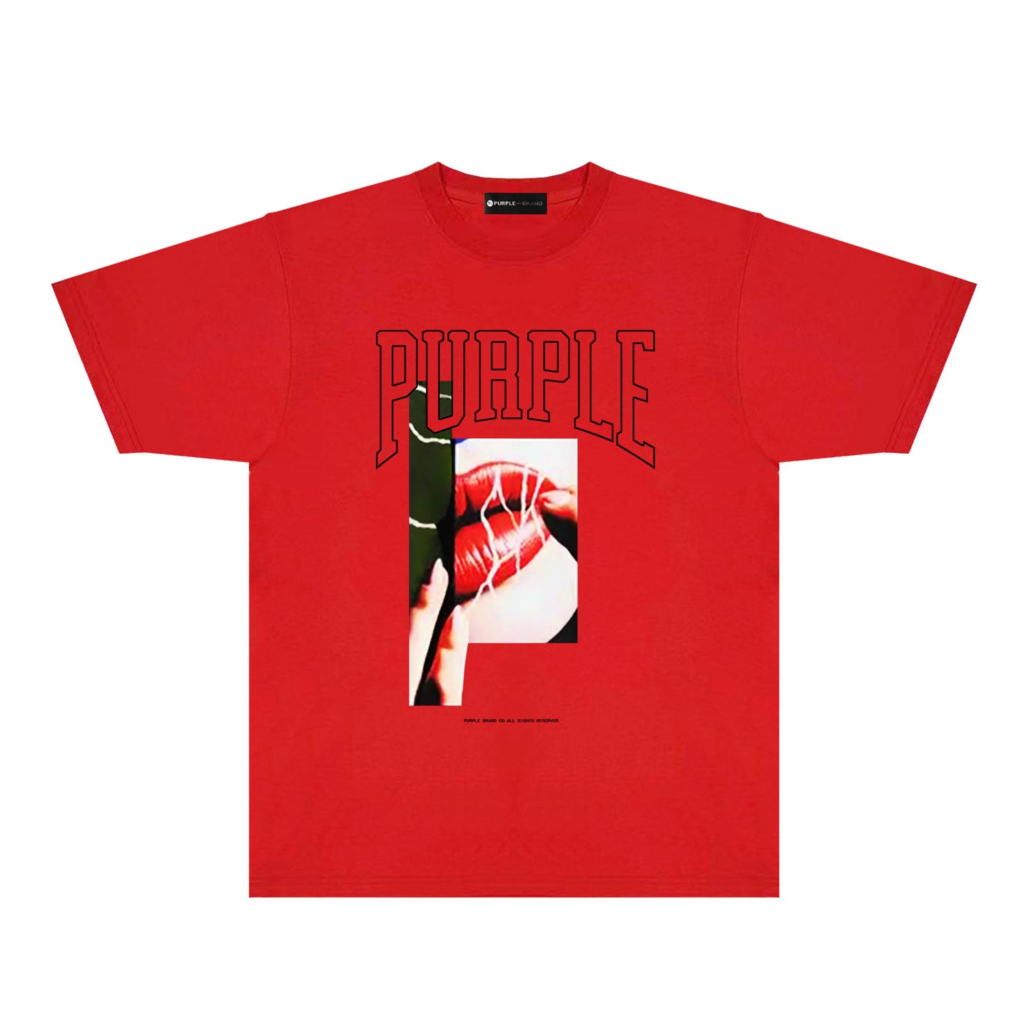Purple Red Lips Graphic T-Shirt Short Sleeve Casual Streetwear Tee PUR097