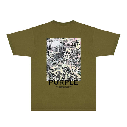 Purple Locomotive Graphic T-Shirt Short Sleeve Casual Streetwear Tee PUR098