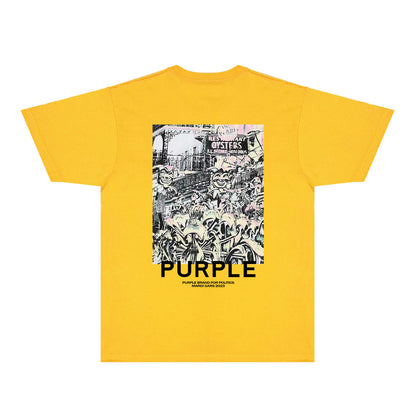 Purple Locomotive Graphic T-Shirt Short Sleeve Casual Streetwear Tee PUR098
