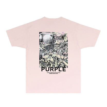 Purple Locomotive Graphic T-Shirt Short Sleeve Casual Streetwear Tee PUR098