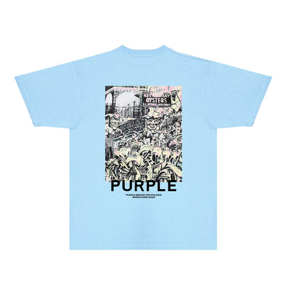 Purple Locomotive Graphic T-Shirt Short Sleeve Casual Streetwear Tee PUR098