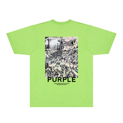 Purple Locomotive Graphic T-Shirt Short Sleeve Casual Streetwear Tee PUR098