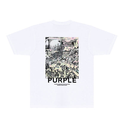 Purple Locomotive Graphic T-Shirt Short Sleeve Casual Streetwear Tee PUR098