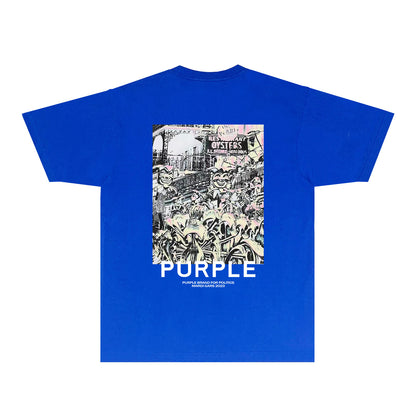 Purple Locomotive Graphic T-Shirt Short Sleeve Casual Streetwear Tee PUR098