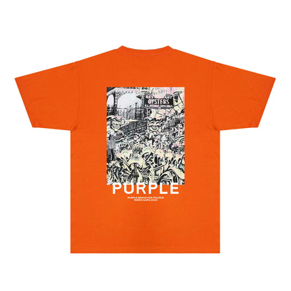Purple Locomotive Graphic T-Shirt Short Sleeve Casual Streetwear Tee PUR098