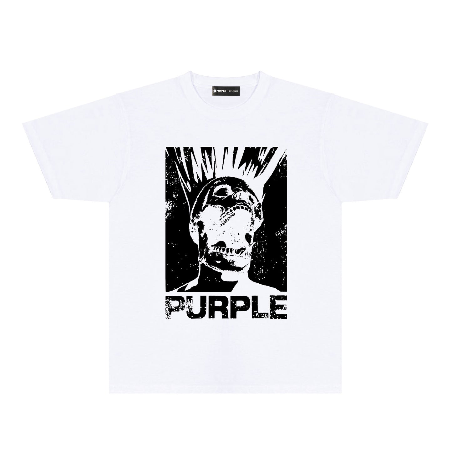 Purple Black White Outline Graphic T-Shirt Short Sleeve Casual Streetwear Tee PUR099