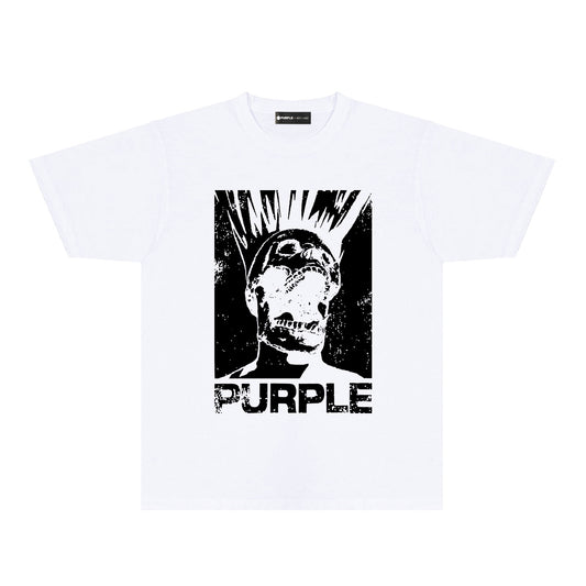 Purple Black White Outline Graphic T-Shirt Short Sleeve Casual Streetwear Tee PUR099