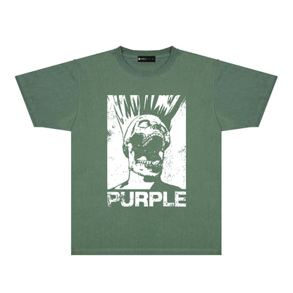 Purple Black White Outline Graphic T-Shirt Short Sleeve Casual Streetwear Tee PUR099