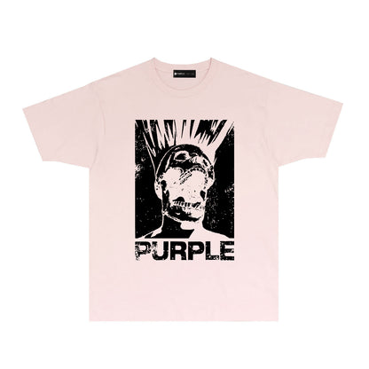 Purple Black White Outline Graphic T-Shirt Short Sleeve Casual Streetwear Tee PUR099