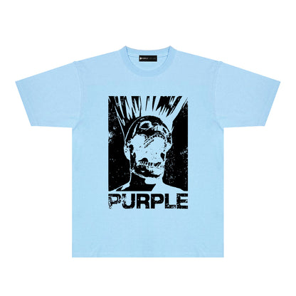 Purple Black White Outline Graphic T-Shirt Short Sleeve Casual Streetwear Tee PUR099