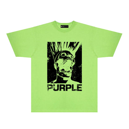 Purple Black White Outline Graphic T-Shirt Short Sleeve Casual Streetwear Tee PUR099