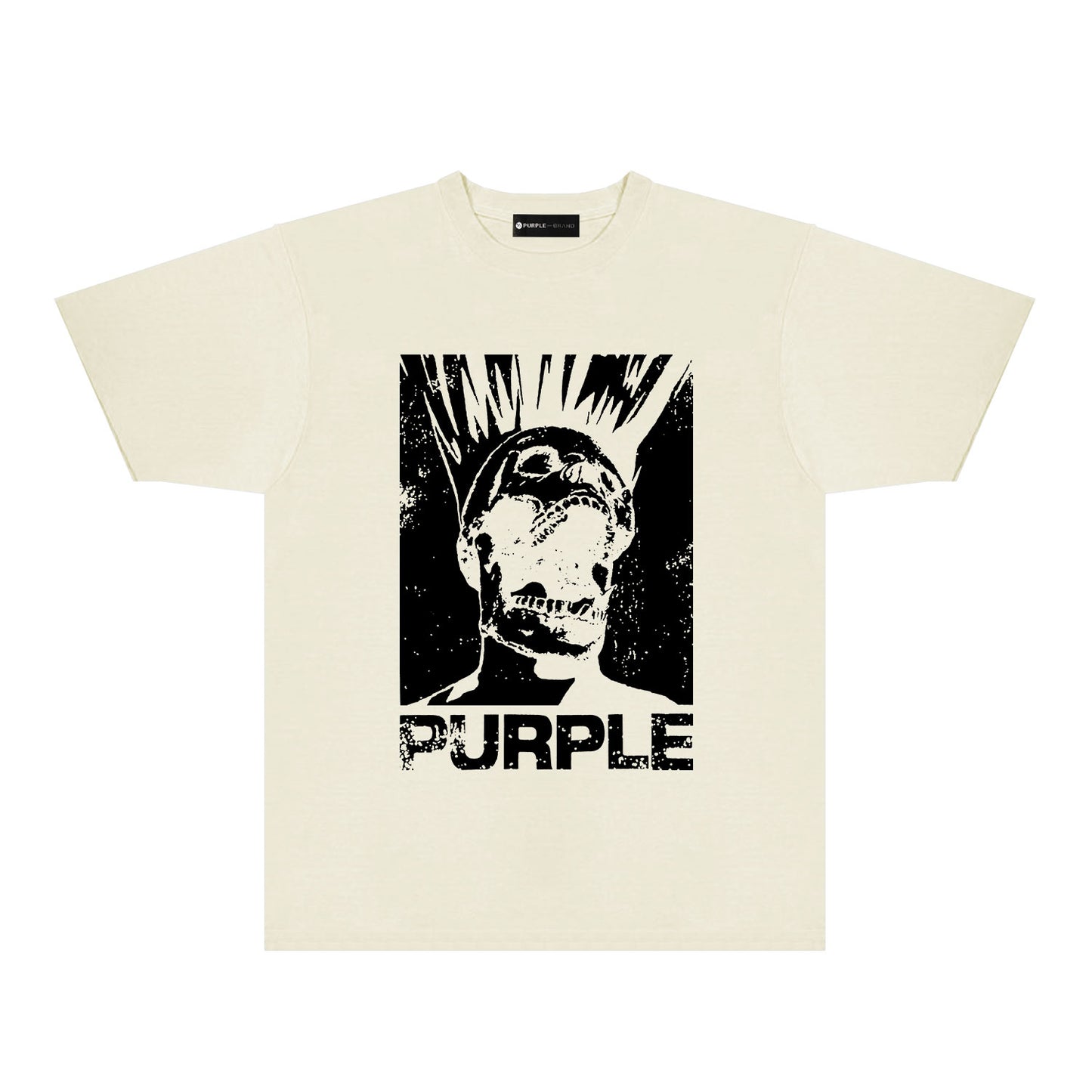 Purple Black White Outline Graphic T-Shirt Short Sleeve Casual Streetwear Tee PUR099
