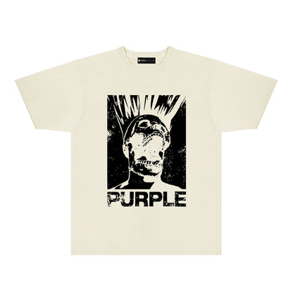 Purple Black White Outline Graphic T-Shirt Short Sleeve Casual Streetwear Tee PUR099