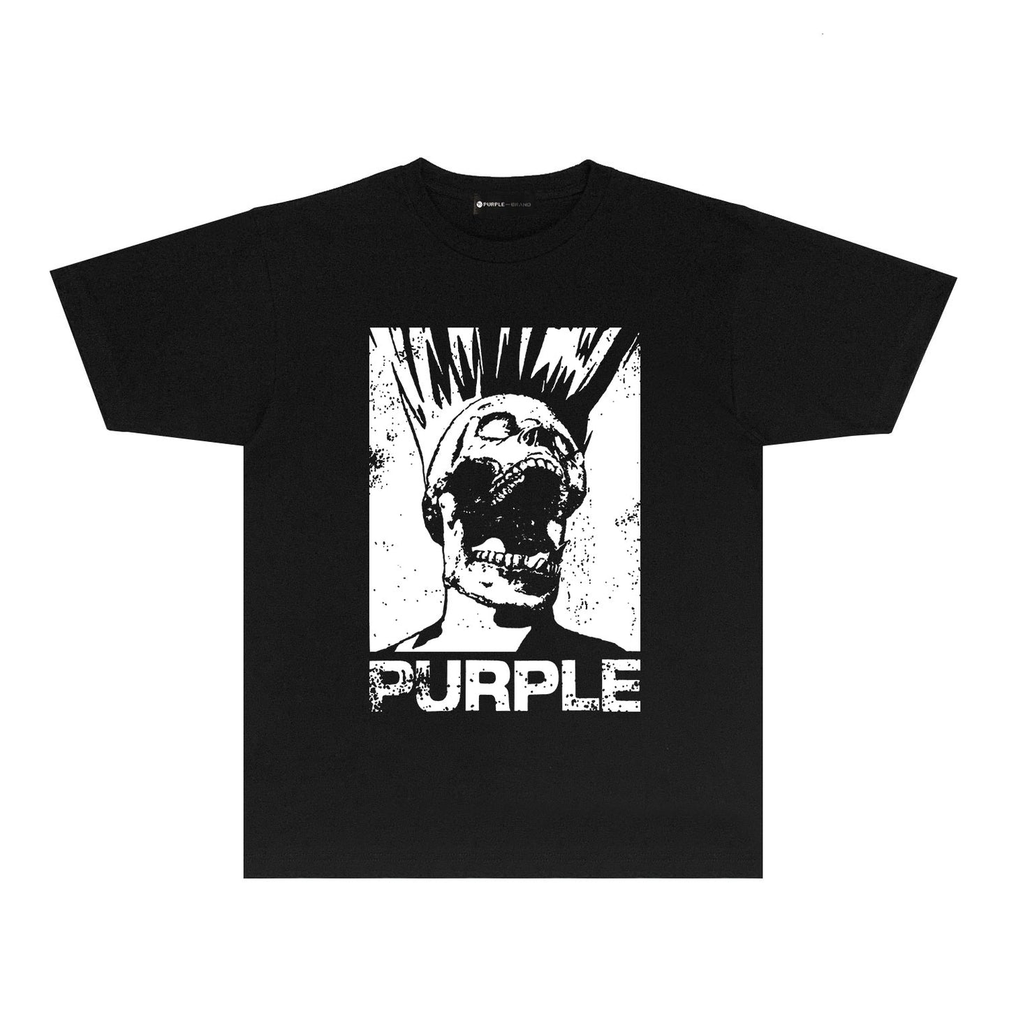 Purple Black White Outline Graphic T-Shirt Short Sleeve Casual Streetwear Tee PUR099