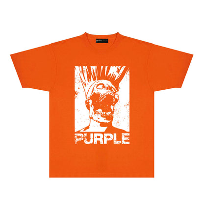Purple Black White Outline Graphic T-Shirt Short Sleeve Casual Streetwear Tee PUR099