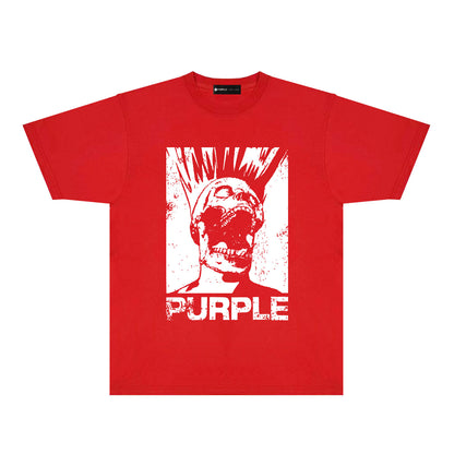 Purple Black White Outline Graphic T-Shirt Short Sleeve Casual Streetwear Tee PUR099