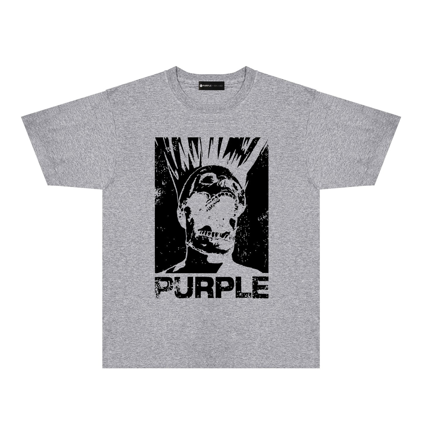 Purple Black White Outline Graphic T-Shirt Short Sleeve Casual Streetwear Tee PUR099