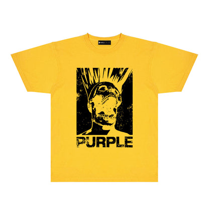 Purple Black White Outline Graphic T-Shirt Short Sleeve Casual Streetwear Tee PUR099