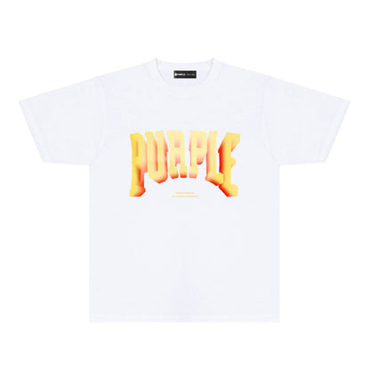 Purple Flame Orange Letter Graphic T-Shirt Short Sleeve Casual Streetwear Tee PUR103