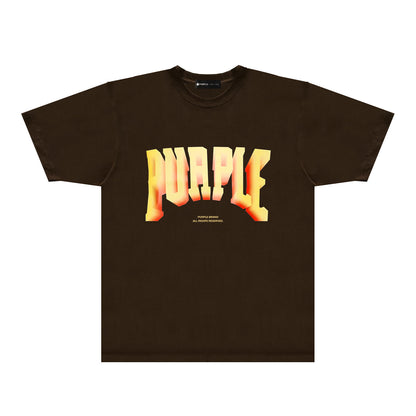 Purple Flame Orange Letter Graphic T-Shirt Short Sleeve Casual Streetwear Tee PUR103