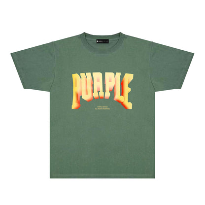 Purple Flame Orange Letter Graphic T-Shirt Short Sleeve Casual Streetwear Tee PUR103