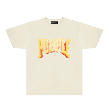 Purple Flame Orange Letter Graphic T-Shirt Short Sleeve Casual Streetwear Tee PUR103