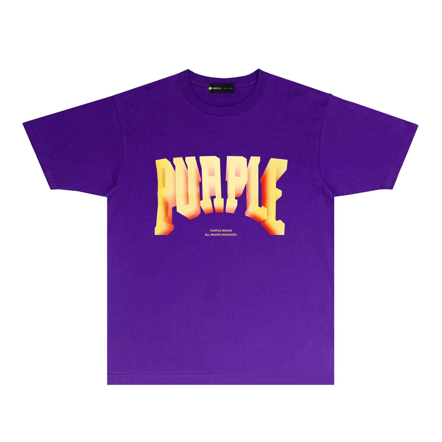 Purple Flame Orange Letter Graphic T-Shirt Short Sleeve Casual Streetwear Tee PUR103