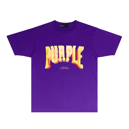 Purple Flame Orange Letter Graphic T-Shirt Short Sleeve Casual Streetwear Tee PUR103