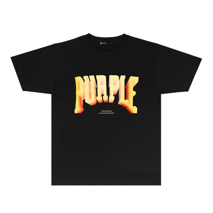 Purple Flame Orange Letter Graphic T-Shirt Short Sleeve Casual Streetwear Tee PUR103