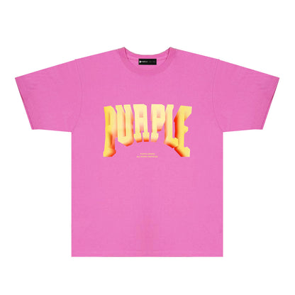 Purple Flame Orange Letter Graphic T-Shirt Short Sleeve Casual Streetwear Tee PUR103