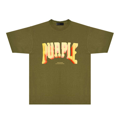 Purple Flame Orange Letter Graphic T-Shirt Short Sleeve Casual Streetwear Tee PUR103