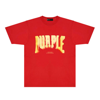 Purple Flame Orange Letter Graphic T-Shirt Short Sleeve Casual Streetwear Tee PUR103