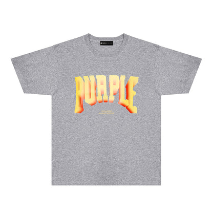 Purple Flame Orange Letter Graphic T-Shirt Short Sleeve Casual Streetwear Tee PUR103