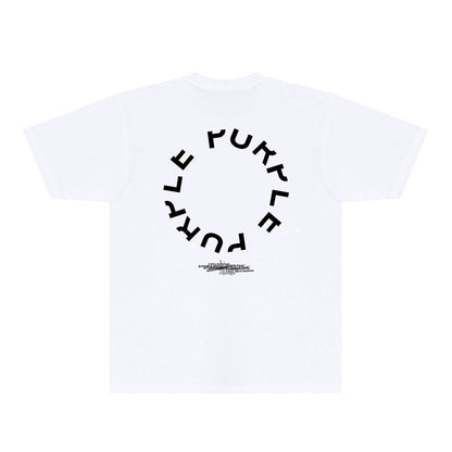 Purple Distressed Circle Letter Graphic T-Shirt Short Sleeve Casual Streetwear Tee PUR104
